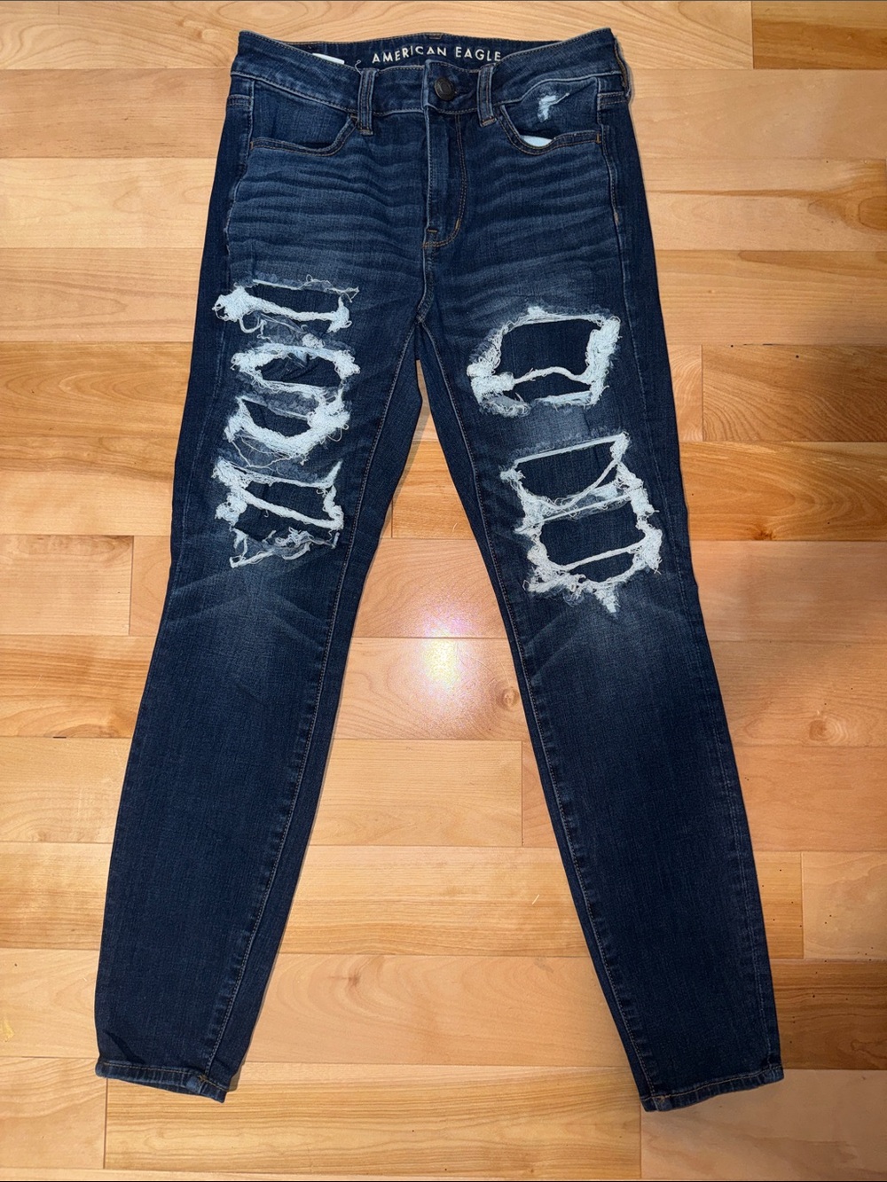 American Eagle Outfitters Dark Blue NLS Jeans EUC 4 Raw Hem